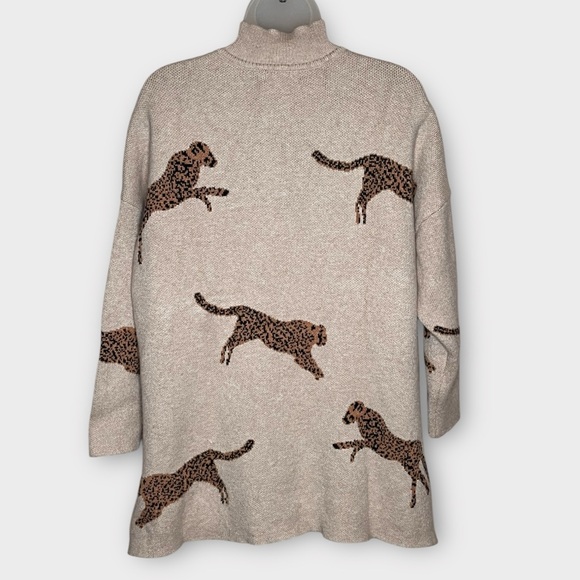 NOC leopard animal print tan oversized tunic sweater size small novelty - Picture 3 of 6